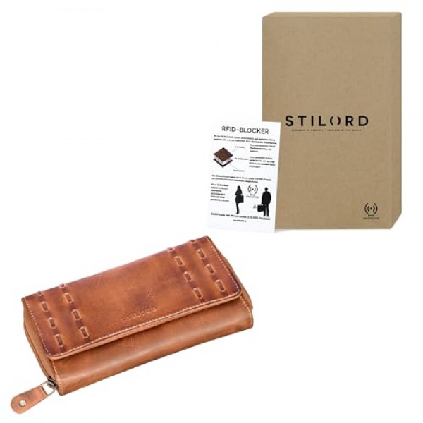 STILORD 'Kate' RFID 보호 기능이 있는 여성용 가죽 지갑, 여성용 빈티지 지갑, 선물 상자에 들어 있는 대형 정품 가죽 지갑