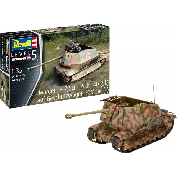 Revell 03292 03292-FCM 36 Base 1:35의 Marder I 전문가용 오리지널 모델 키트에 충실, 도색되지 않음