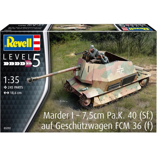 Revell 03292 03292-FCM 36 Base 1:35의 Marder I 전문가용 오리지널 모델 키트에 충실, 도색되지 않음