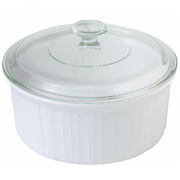 CorningWare 프렌치 화이트 1-1/2쿼트 둥근 접시와 유리 상판