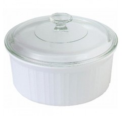 CorningWare 프렌치 화이트 1-1/2쿼트 둥근 접시와 유리 상판