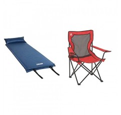 Coleman 자체 팽창식 슬리핑 패드 및 쿼드 캠핑 의자 번들 | 캠핑하는 동안 편안하게 자고 앉으세요