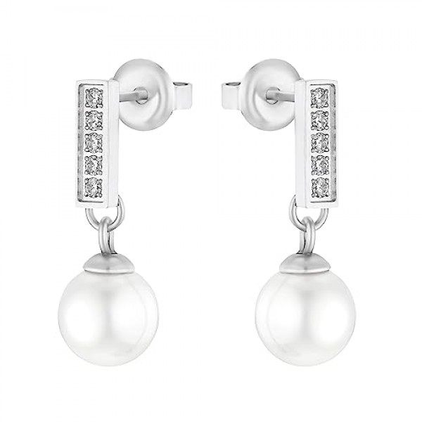 s.Oliver 2031473 여성용 귀걸이 스테인레스 스틸, 합성 지르코니아 0.8 cm 실버 들어있음 주얼리 선물 상자, 스테인레스 스틸, 큐빅 지르코니아