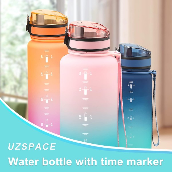 UZSPACE 물병 어린이 누수 방지, 스포츠 플라스틱 물병 1l, 800ml, 500ml, Tritan & BPA-free 스포츠 물병 탄산 적합 블루 & 옐로우 1500ml