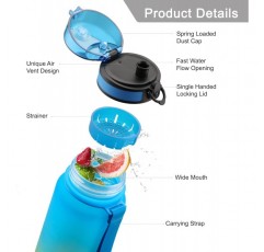 UZSPACE 물병 어린이 누수 방지, 스포츠 플라스틱 물병 1l, 800ml, 500ml, Tritan & BPA-free 스포츠 물병 탄산 적합 블루 & 옐로우 1500ml