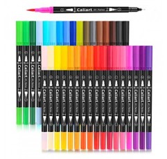 Caliart 34 더블 팁 브러쉬 펜 아트 마커, 어린이를 위한 부활절 바구니 스터퍼 청소년 유아, 아티스트 파인 & 브러쉬 펜 어린이를 위한 색칠 마커 성인 책 계란 장식 드로