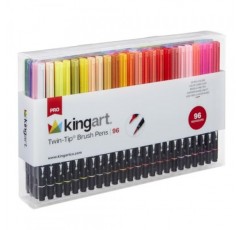 KINGART PRO 듀얼 트윈 팁 브러쉬 펜, 96가지 독특하고 생생한 색상 세트, 유연한 나일론 브러쉬 팁이 있는 수채화 마커, 페인팅, 드로잉용 전문 수채화 펜