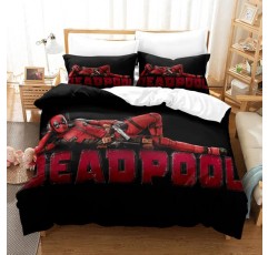 Sunangle Deadpool Duvet Cover 침구 세트 for Kids Boys - 2/3 Pieces 마이크로 화이버 이불 커버 3D Print with Pillowcases and Zip,B,Single 135x200cm(2pcs) Single 135x200cm(2pcs) B