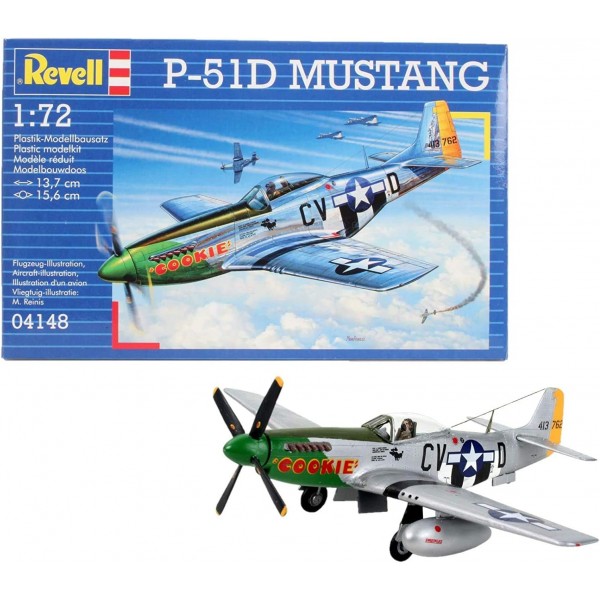 Revell 모델 키트 항공기 1:72 - 1:72 축척의 P-51D Mustang, 레벨 3, 많은 세부 사항이 포함된 충실한 복제품, 04148