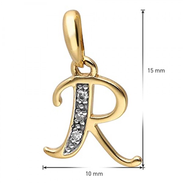 Trendor 편지 펜던트 R 골드 333/8K 금도금 실버 체인 패션 주얼리 여성을 위한 진짜 금으로 제작 그레이트 선물 아이디어 41520-R-42 42 cm, 스털링 실버 골드, 다이아몬드