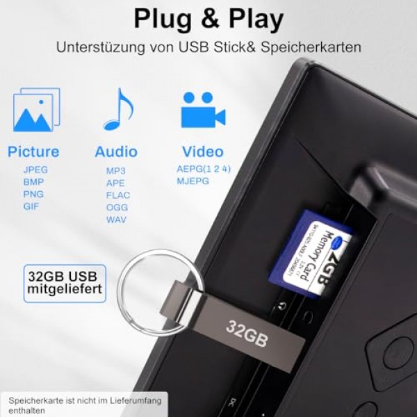 디지털 사진 프레임 10인치, 1920 x 1080P IPS 모션 센서가 포함된 전자 사진 프레임, 사진/음악/비디오 플레이어/달력/알람시계, 자동 켜짐/꺼짐, USB, SD 카드 지원, 벽걸이