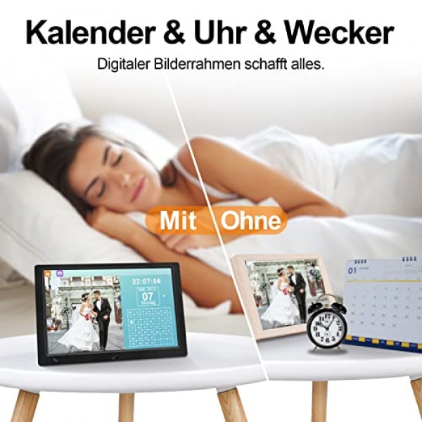 디지털 사진 프레임 10인치, 1920 x 1080P IPS 모션 센서가 포함된 전자 사진 프레임, 사진/음악/비디오 플레이어/달력/알람시계, 자동 켜짐/꺼짐, USB, SD 카드 지원, 벽걸이