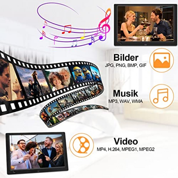 디지털 사진 프레임 10인치, 1920 x 1080P IPS 모션 센서가 포함된 전자 사진 프레임, 사진/음악/비디오 플레이어/달력/알람시계, 자동 켜짐/꺼짐, USB, SD 카드 지원, 벽걸이