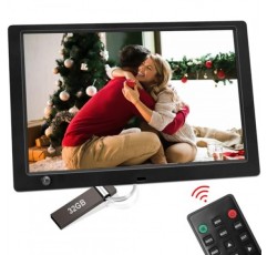 디지털 사진 프레임 10인치, 1920 x 1080P IPS 모션 센서가 포함된 전자 사진 프레임, 사진/음악/비디오 플레이어/달력/알람시계, 자동 켜짐/꺼짐, USB, SD 카드 지원, 벽걸이