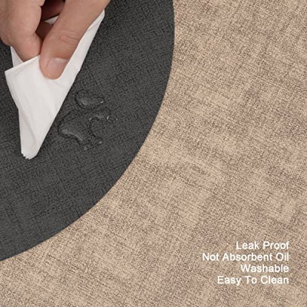 Myir JUN 라운드 플레이스매트 양면 인조 가죽 플레이스 매트 식탁용 실내 플레이스매트 4개 세트 야외 플레이스매트 미끄럼 방지 세탁 가능 테이블 매트(회색 베이지, 4