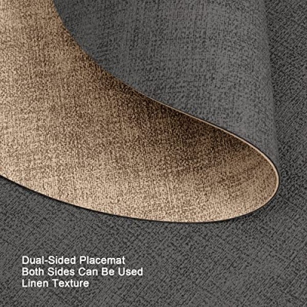 Myir JUN 라운드 플레이스매트 양면 인조 가죽 플레이스 매트 식탁용 실내 플레이스매트 4개 세트 야외 플레이스매트 미끄럼 방지 세탁 가능 테이블 매트(회색 베이지, 4