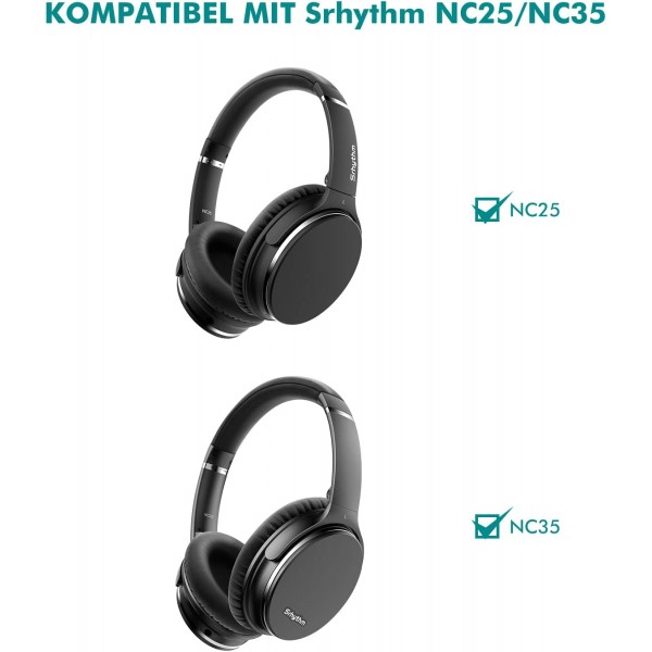 NC25/NC35 소음 차단 헤드폰 블랙과 호환되는 프리미엄 메모리 폼 및 단백질 가죽으로 Srhythm 이어 패드 교체