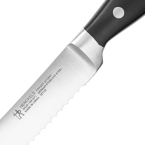 HENCKELS 단조 액센트 Razor-Sharp 5인치 톱니 모양의 만능 칼, 토마토 칼, 100년 이상의 숙련된 기술을 바탕으로 제작된 독일 기술,검은색
