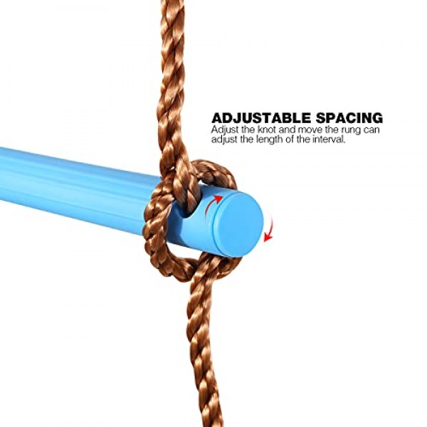 RedSwing 6.6피트 어린이용 로프 사다리, 스윙 세트용 등반 사다리, 스트랩 1개가 있는 행잉 로프 사다리, 놀이 세트, 야외, 나무 위의 집, 놀이터, 닌자 슬랙라인에 적합