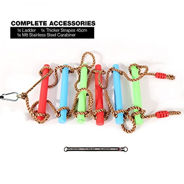 RedSwing 6.6피트 어린이용 로프 사다리, 스윙 세트용 등반 사다리, 스트랩 1개가 있는 행잉 로프 사다리, 놀이 세트, 야외, 나무 위의 집, 놀이터, 닌자 슬랙라인에 적합