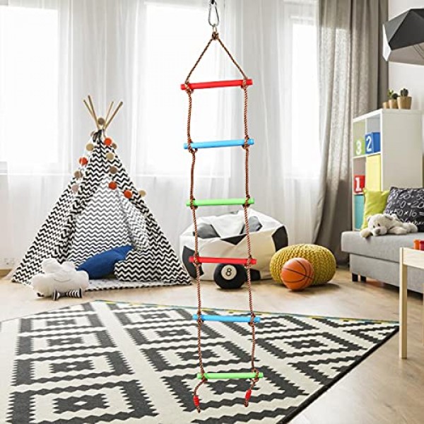 RedSwing 6.6피트 어린이용 로프 사다리, 스윙 세트용 등반 사다리, 스트랩 1개가 있는 행잉 로프 사다리, 놀이 세트, 야외, 나무 위의 집, 놀이터, 닌자 슬랙라인에 적합