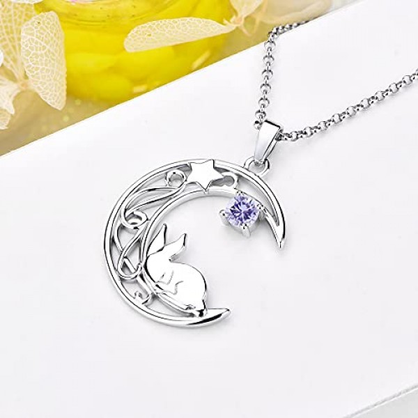 JO WISDOM 여성용 목걸이 토끼 문 실버 925 목걸이 펜던트 여성용 3A 큐빅 지르코니아 쥬얼리 포함