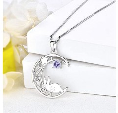 JO WISDOM 여성용 목걸이 토끼 문 실버 925 목걸이 펜던트 여성용 3A 큐빅 지르코니아 쥬얼리 포함