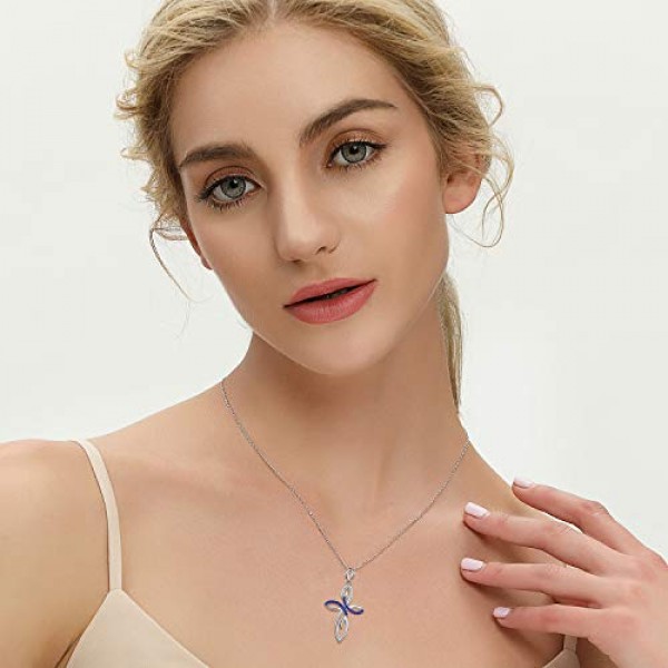 JO WISDOM 여성용 목걸이 크로스 켈트 실버 925, 체인 펜던트 스와로브스키 크리스털이 있는 대형 십자가 9월 탄생석 사파이어 컬러 사파이어 컬러, 여성용 주얼리, 금속, 