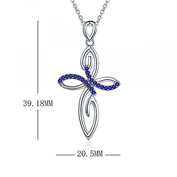 JO WISDOM 여성용 목걸이 크로스 켈트 실버 925, 체인 펜던트 스와로브스키 크리스털이 있는 대형 십자가 9월 탄생석 사파이어 컬러 사파이어 컬러, 여성용 주얼리, 금속, 