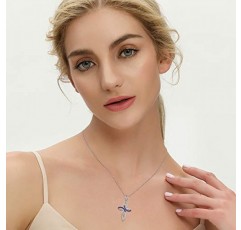 JO WISDOM 여성용 목걸이 크로스 켈트 실버 925, 체인 펜던트 스와로브스키 크리스털이 있는 대형 십자가 9월 탄생석 사파이어 컬러 사파이어 컬러, 여성용 주얼리, 금속, 