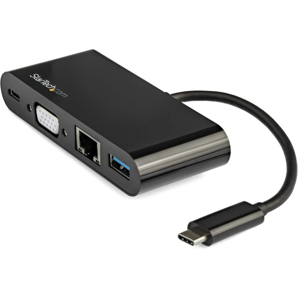 StarTech.com USB C 멀티포트 어댑터 - 미니 USB-C 독(단일 모니터 포함) VGA 1080p 비디오 - 60W 전원 공급 패스스루 - USB 3.1 Gen 1 Type-A 5Gbps, 기가비트 이더넷 - 도킹 스테이션(DKT30C