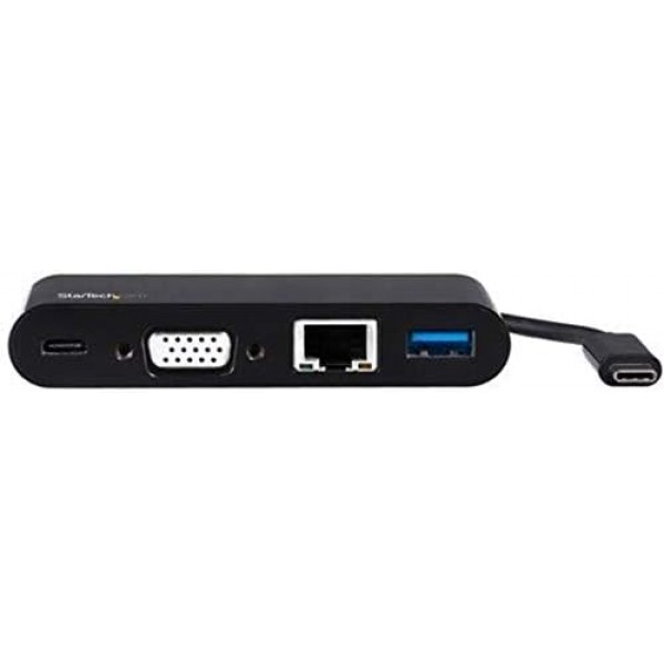 StarTech.com USB C 멀티포트 어댑터 - 미니 USB-C 독(단일 모니터 포함) VGA 1080p 비디오 - 60W 전원 공급 패스스루 - USB 3.1 Gen 1 Type-A 5Gbps, 기가비트 이더넷 - 도킹 스테이션(DKT30C