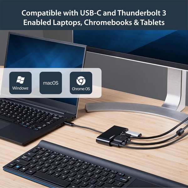 StarTech.com USB C 멀티포트 어댑터 - 미니 USB-C 독(단일 모니터 포함) VGA 1080p 비디오 - 60W 전원 공급 패스스루 - USB 3.1 Gen 1 Type-A 5Gbps, 기가비트 이더넷 - 도킹 스테이션(DKT30C