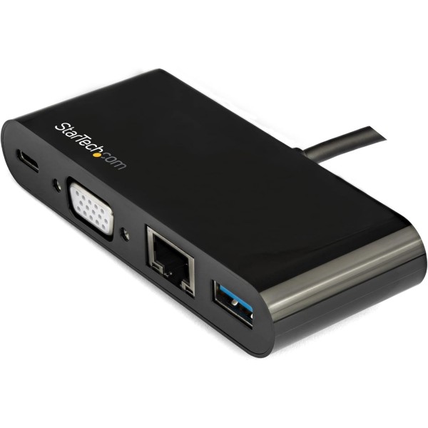 StarTech.com USB C 멀티포트 어댑터 - 미니 USB-C 독(단일 모니터 포함) VGA 1080p 비디오 - 60W 전원 공급 패스스루 - USB 3.1 Gen 1 Type-A 5Gbps, 기가비트 이더넷 - 도킹 스테이션(DKT30C