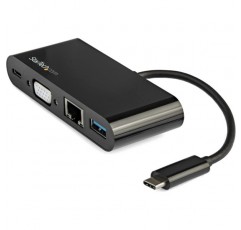 StarTech.com USB C 멀티포트 어댑터 - 미니 USB-C 독(단일 모니터 포함) VGA 1080p 비디오 - 60W 전원 공급 패스스루 - USB 3.1 Gen 1 Type-A 5Gbps, 기가비트 이더넷 - 도킹 스테이션(DKT30C