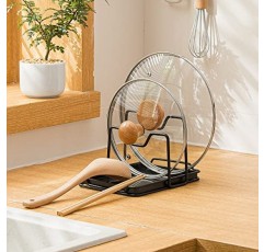 SUNFCON 냄비 팬 뚜껑 홀더 커팅 보드 랙 도마 주최자 스탠드 스푼 레스트 w 드립 트레이 주방 수조 블랙