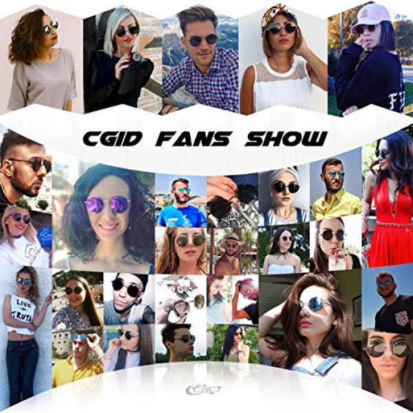 CGID 스몰 레트로 빈티지 선글라스 레논에서 영감을 받은 여성용 남성용 E01 원형 금속 프레임 편광, 45mm, 블랙, 그레이