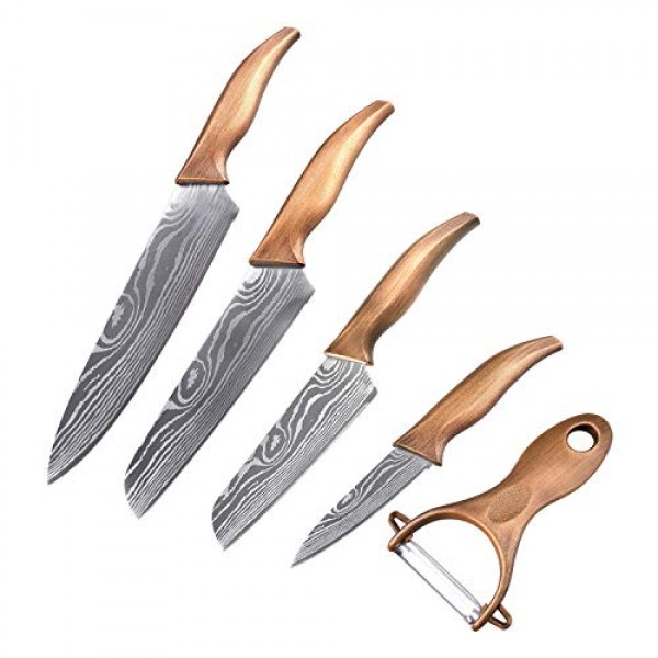 Wolf War 매트 블랙 티타늄 도금 스테인리스 스틸 주방 나이프 세트, 셰프 주방 나이프 세트 전문가용(8 셰프 나이프, 7 유틸리티 나이프, 5 과일 나이프, 3.5 패링 나이프, 