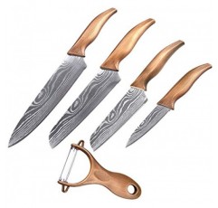 Wolf War 매트 블랙 티타늄 도금 스테인리스 스틸 주방 나이프 세트, 셰프 주방 나이프 세트 전문가용(8 셰프 나이프, 7 유틸리티 나이프, 5 과일 나이프, 3.5 패링 나이프, 