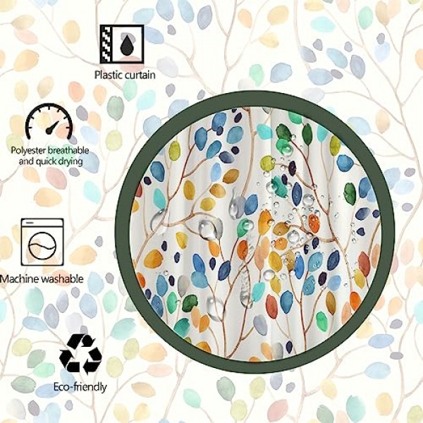 Decoreagy 화려한 나뭇잎 나뭇가지에 반점 샤워 커튼 세트, 추상 아이보리 색상 배경 ​​욕실 커튼, 현대 미니멀 목욕 커튼, 12 후크가 있는 방수 패브릭 72x72 인치