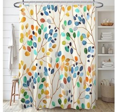 Decoreagy 화려한 나뭇잎 나뭇가지에 반점 샤워 커튼 세트, 추상 아이보리 색상 배경 ​​욕실 커튼, 현대 미니멀 목욕 커튼, 12 후크가 있는 방수 패브릭 72x72 인치
