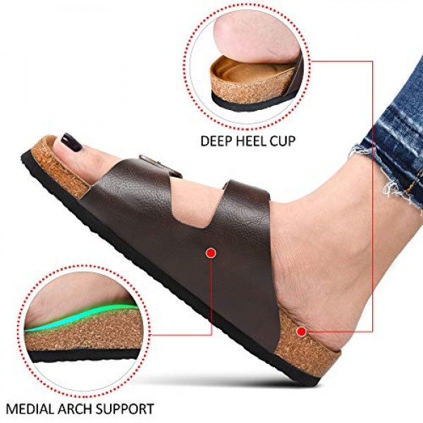 AEROTHOTIC Womens 캐주얼 패션 조절 가능한 버클 운동 메모리 폼 쿠션 미끄럼 방지 정형 외과 편안한 아치 지지대 코르크 풋베드 슬라이드 샌들