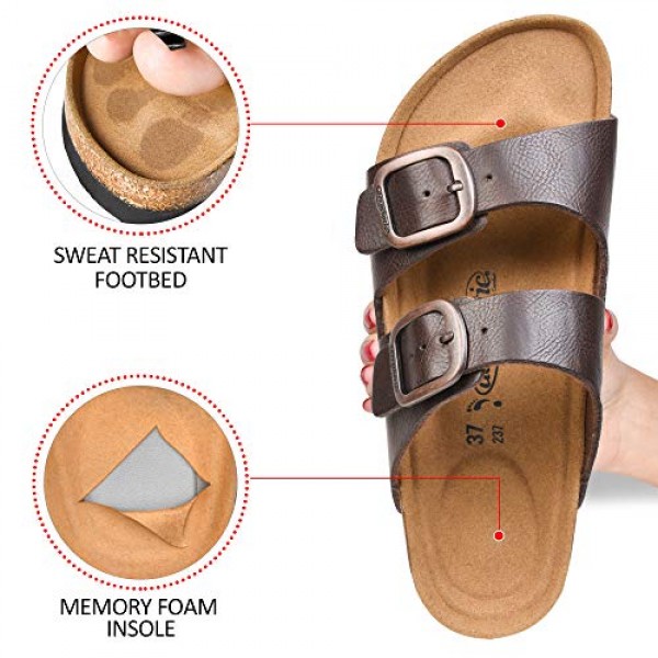 AEROTHOTIC Womens 캐주얼 패션 조절 가능한 버클 운동 메모리 폼 쿠션 미끄럼 방지 정형 외과 편안한 아치 지지대 코르크 풋베드 슬라이드 샌들