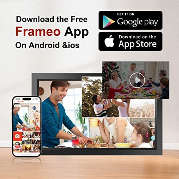 디지털 액자 WLAN 15.6인치 터치스크린 전자 액자, 32GB 메모리, 자동 회전, 벽걸이 장착 가능, 부모/커플/친구/가족을 위한 App Frameo를 통한 사진 및 비디오