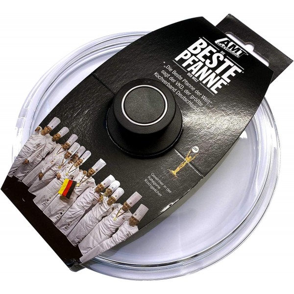 뚜껑 손잡이가 있는 AMT Gastroguss 원형 유리 뚜껑 및 AMT 오리지널 반데롤, Ø 28 cm, 오븐용, AMT Gastroguss 제품(프라이팬, 캐서롤, 냄비 등)에 적합, AMZN-028-Z1-L2