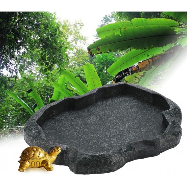 Yosoo Health Gear 식품그릇 바위장식 물그릇 물그릇 파충류&양서류용 테라리움 그릇 거북이 물그릇 식품그릇 파충류 피더(Dark Green M.)