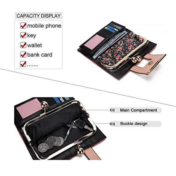 AFKOMST 여성용 지갑 여성용 지갑 여성용 대용량 장지갑(카드 슬롯 10개, 카드 홀더 및 중앙에 잠금 장치가 있는 동전 지갑), 02A-Black2