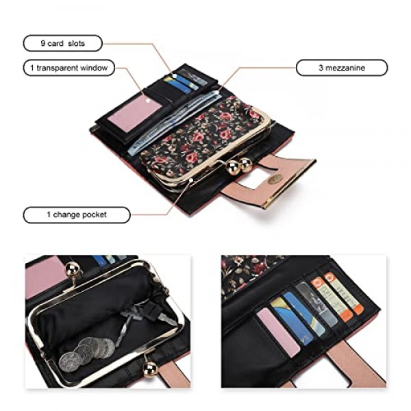 AFKOMST 여성용 지갑 여성용 지갑 여성용 대용량 장지갑(카드 슬롯 10개, 카드 홀더 및 중앙에 잠금 장치가 있는 동전 지갑), 02A-Black2