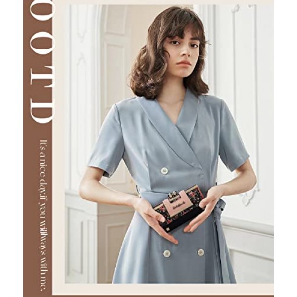 AFKOMST 여성용 지갑 여성용 지갑 여성용 대용량 장지갑(카드 슬롯 10개, 카드 홀더 및 중앙에 잠금 장치가 있는 동전 지갑), 02A-Black2