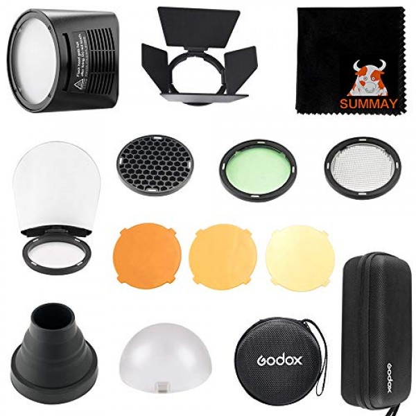 GODOX H200R 링 플래시 헤드 + AK-R1 Godox AD200 포켓 플래시용 액세서리 키트(디퓨저 볼, 컬러 필터, 허니 콤, 스누트, 헛간 도어 및 H200R 원형 플래시 헤드)(H200R+AK-R1)